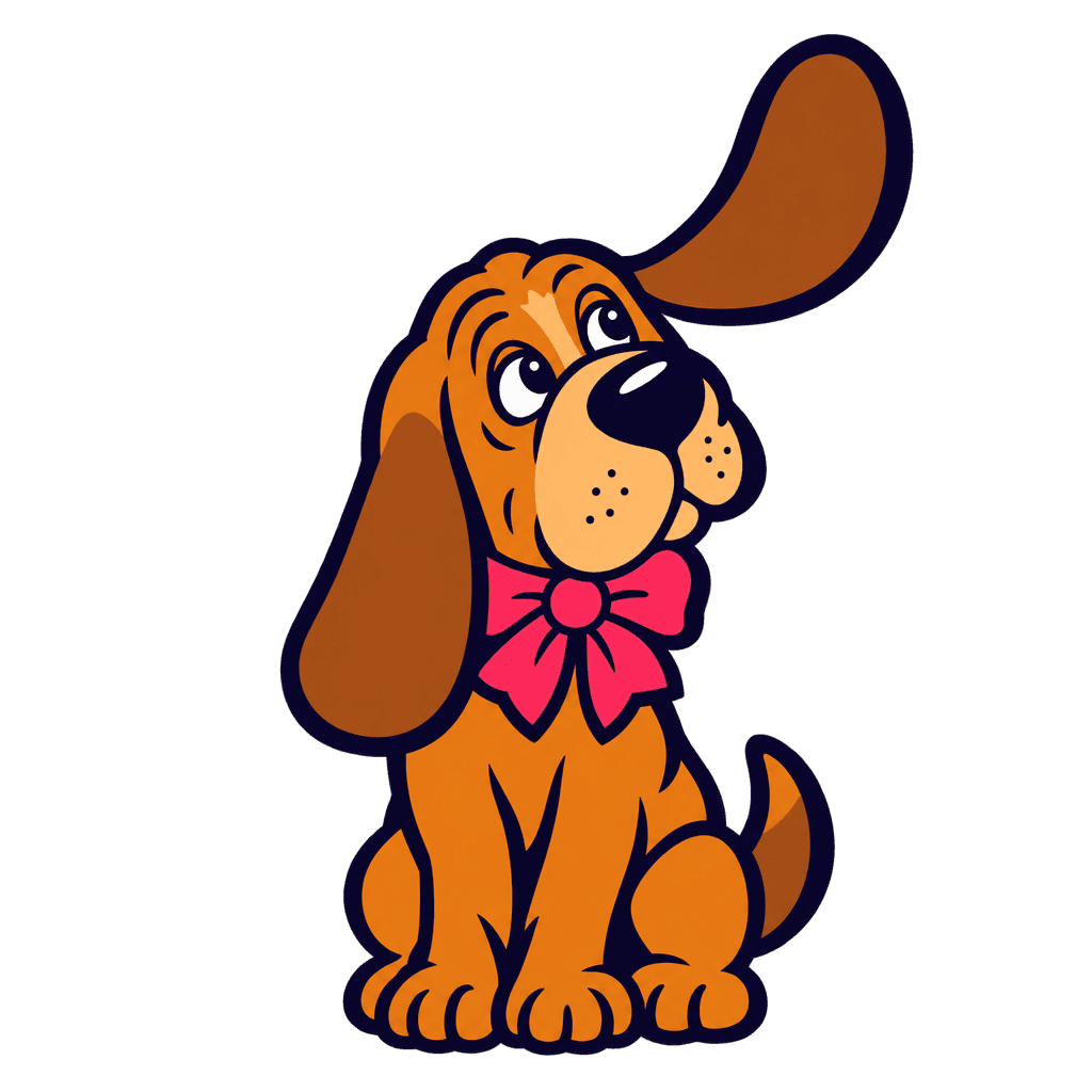 The hound tilting its head, thinking